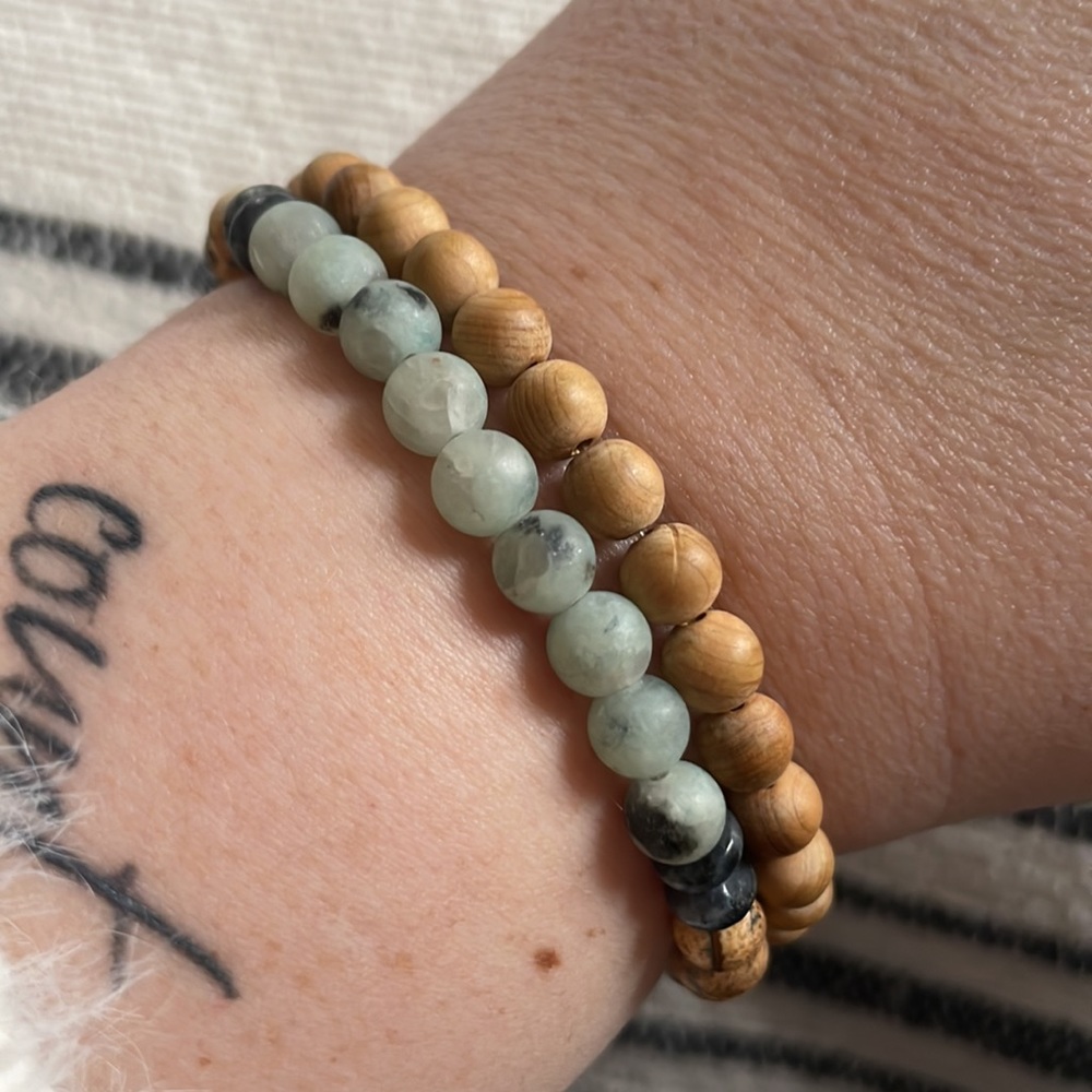 Handmade Crystal/Wood Beaded Bracelets x2